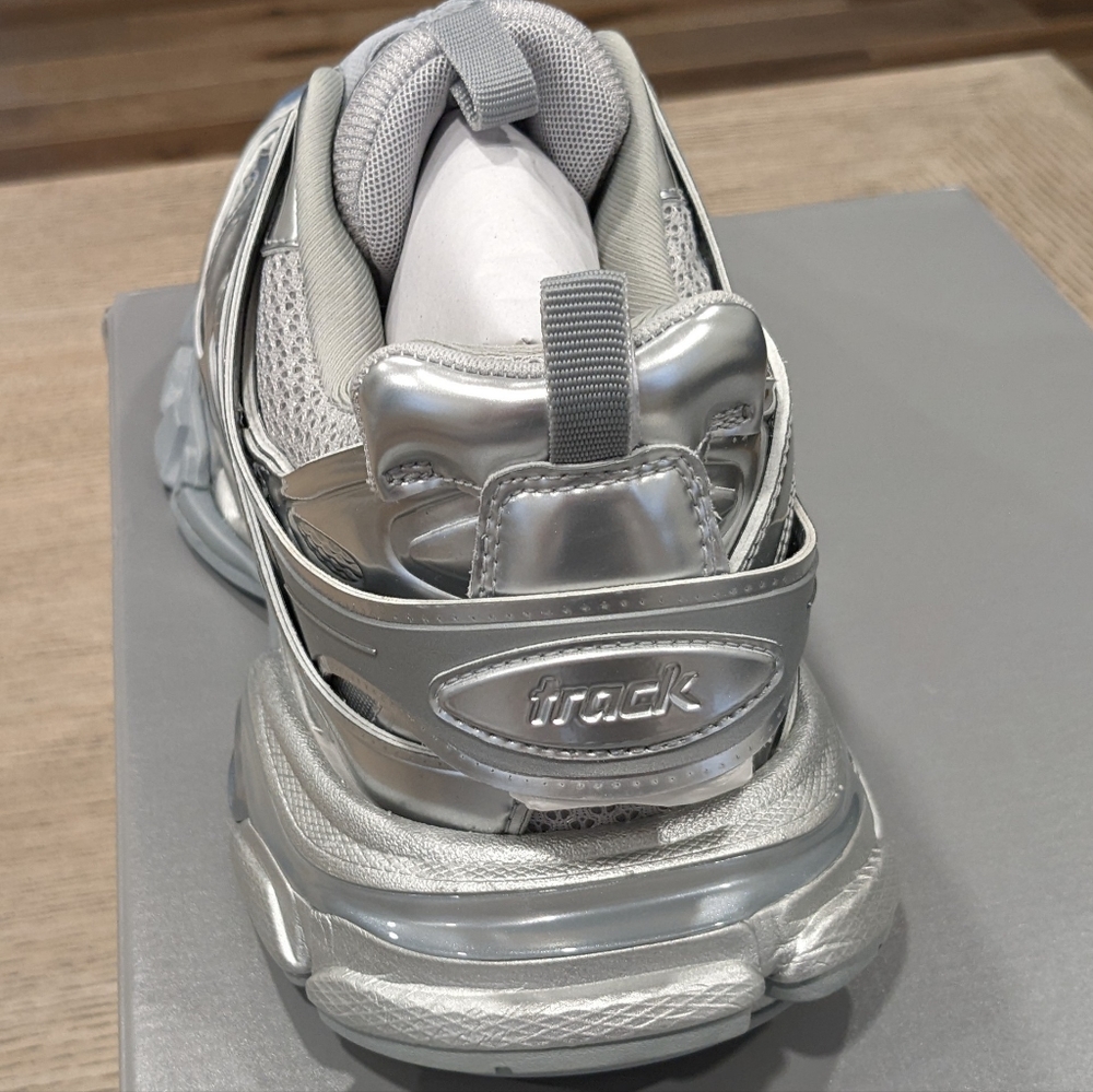 Men's Balenciaga "Track" Metallic Caged Mesh Sneakers Silver - Picture 4 of 7